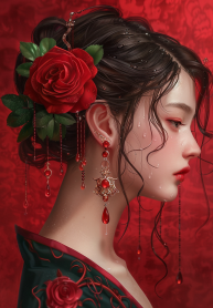 tieutuemjpro112_A_red_rose_with_drops_of_water_the_girls_hair_i_17d08aec-6baa-4b0c-8d11-e84e4a89ae2d