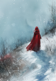 a8midj_a_girl_in_a_red_cloak_and_gown_walks_down_snowy_hill_in__a0f859b5-393c-47a2-966e-27eebc5bbbb6