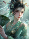 tieutuemjpro112_A_cute_girl_in_a_green_and_gold_hanfu_holding_a_731eef5c-eea6-4539-a4eb-a2d68e30099f