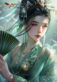 tieutuemjpro112_A_cute_girl_in_a_green_and_gold_hanfu_holding_a_731eef5c-eea6-4539-a4eb-a2d68e30099f